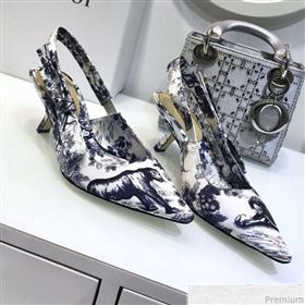 Dior Toile de Jouy Print Silk Slingback Mid-heel Pump Blue 2019 (JINC-9032847)