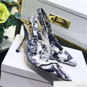 Dior Toile de Jouy Print Silk Slingback High Heel Pump Blue 2019 (JINC-9032848)