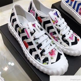 Chanel Bloom Print Fabric Sneakers Black 2019 (HZJ-9032866)