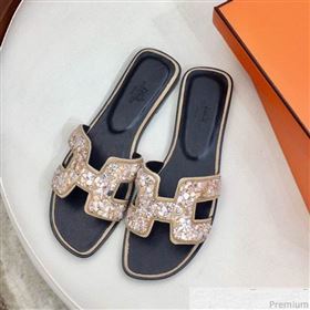 Hermes Oran Handstone Flat Slide Sandals Light Beige 2019 (HZJ-9032901)