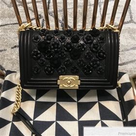 Chanel Camellia Large Boy Flap Bag A67085 Black 2019 (JDH-9040318)