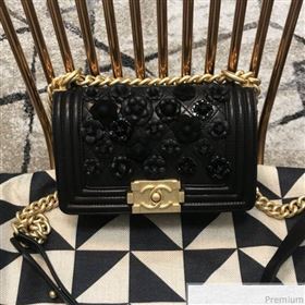 Chanel Camellia Small Boy Flap Bag A67085 Black 2019 (JDH-9040317)