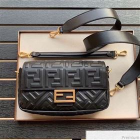 Fendi Baguette Medium FF Logo Lambskin Flap Bag Black 2019 (CL-9031347)