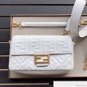 Fendi Baguette Medium FF Logo Lambskin Flap Bag White 2019 (CL-9031346)