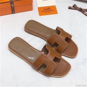 Hermes Oran H Slide Flat Sandals Brown (KER-9031361)