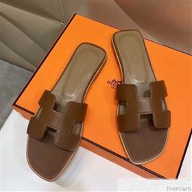 Hermes Oran H Slide Flat Sandals Taupe (KER-9031362)