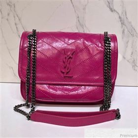 Saint Laurent Niki Baby Chain Bag in Vintage Crinkled Leather 533037 Hot Pink 2019 (XYD-9040341)