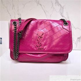 Saint Laurent Medium Niki Chain Bag in Vintage Crinkled Leather 498894 Hot Pink 2019 (XYD-9040342)