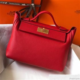 Hermes Kelly 24/24 - 29 Bag in Togo Leather Red/Gold 2018 (Half Handmade) (FLB-9040117)
