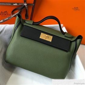 Hermes Kelly 24/24 - 29 Bag in Togo Leather Green/Black/Gold 2018 (Half Handmade) (FLB-9040118)