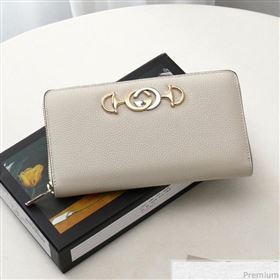 Gucci Zumi Grainy Leather Zip Around Wallet 570661 White (JM-9040135)