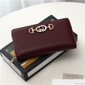 Gucci Zumi Grainy Leather Zip Around Wallet 570661 Burgundy (JM-9040136)