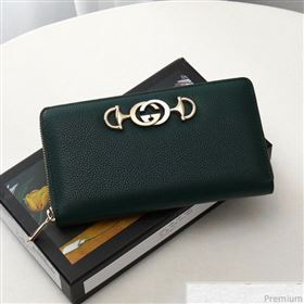 Gucci Zumi Grainy Leather Zip Around Wallet 570661 Green (JM-9040137)