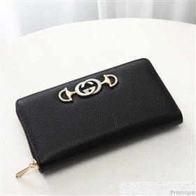 Gucci Zumi Grainy Leather Zip Around Wallet 570661 Black (JM-9040138)