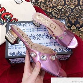 Gucci Low-heel Stone Slide Sandals Pink 2019 (KL-9040453)