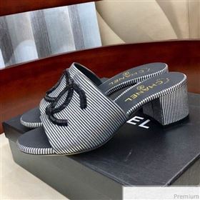 Chanel Mid-heel Mules Sandals G34681 Silver/Black 2019 (HZJ-9040817)