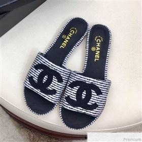 Chanel Fabric Flat Mules Sandals G34682 Black/White 2019 (HZJ-9040827)