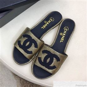 Chanel Flat Mules Sandals G34682 Gold/Black 2019 (HZJ-9040828)