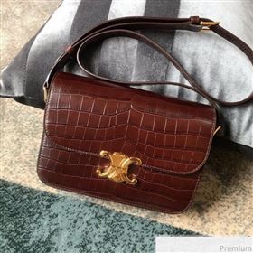 Celine Medium Rriomphe Bag in Crocodile Leather Brown Caramel 2019 (XID-9040401)