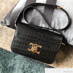 Celine Medium Rriomphe Bag in Crocodile Leather Black 2019 (XID-9040402)