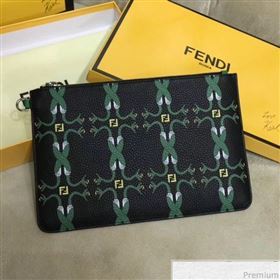 Fendi Roma Calfskin Print Clutch Green/Black 2019 (AFEI-9040408)