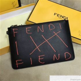 Fendi Roma Calfskin Lettering Clutch Black/Orange 2019 (AFEI-9040410)