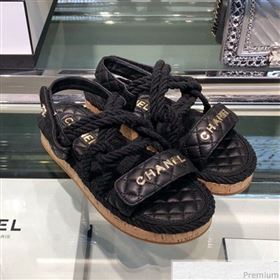 chaneI Cord Flat Sandals G34602 Black 2019 (XO-9040440)