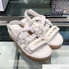 Chanel Cord Flat Sandals G34602 White 2019 (XO-9040441)