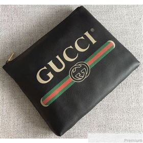 Gucci Print Leather Medium Portfolio Clutch 500981 Black (LGN-9030614)