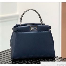 Fendi Lambskin Peekaboo Mini Top Handle Bag Navy Blue/Grey Snakeskin 2019 (QLP-9030618)