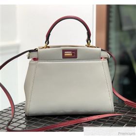 Fendi Lambskin Peekaboo Mini Top Handle Bag Light Grey/Burgundy 2019 (QLP-9030620)