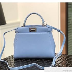 Fendi Lambskin Peekaboo Mini Top Handle Bag Light Blue/Silver 2019 (QLP-9030628)