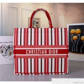 Dior Canvas Stripes Book Tote Red/White/Coffee 2019 (BFS-9030637)