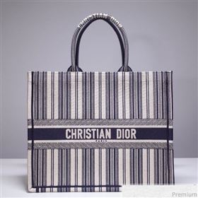 Dior Canvas Stripes Book Tote White/Navy Blue 2019 (BFS-9030638)