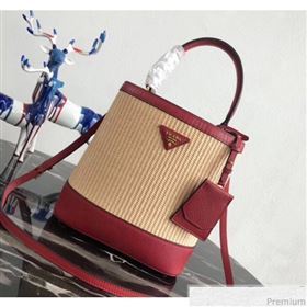 Prada Double Woven Medium Bucket Bag 1BA212 Red 2019 (PYZ-9030703)