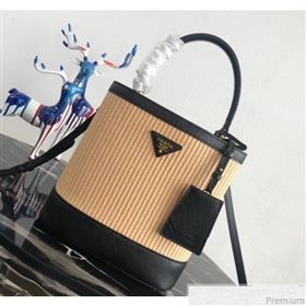 Prada Double Woven Medium Bucket Bag 1BA212 Black 2019 (PYZ-9030701)