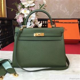 Hermes Kelly 32cm in Original Togo Leather Bag Green (AMIN-9032759)