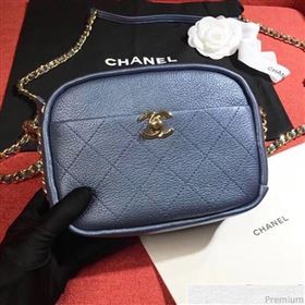 Chanel Metallic Leather Camera Case Shoulder Bag AS0137 Blue 2019 (KN-9041106)