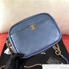 Chanel Medium Metallic Leather Camera Case Shoulder Bag AS0137 Blue 2019 (KN-9041108)