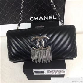 Chanel Lambskin CC Tassel Evening Clutch with Chain A69406 Black 2019 (XINX-9041109)