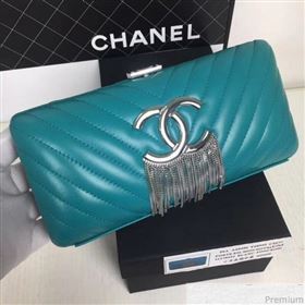 Chanel Lambskin CC Tassel Evening Clutch with Chain A69406 Turquoise 2019 (XINX-9041110)