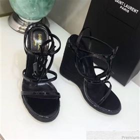 Saint Laurent Cassandra Wedge Espadrilles Sandals with Black Logo in Leather 557208 2019 (JC-9032765)