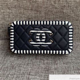 Chanel Vanity Grained Calfskin Clutch with Chain A84450 Navy Blue/White 2019 (SSZ-9041113)