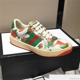 Gucci Screener Sneaker with Gucci Strawberry Print White/Orange 2019 (DLY-9040855)