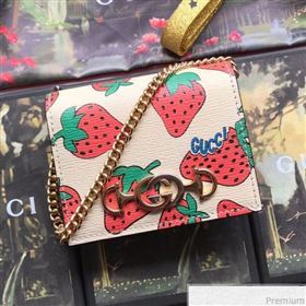 Gucci Zumi Strawberry Print Card Case on Chain 570660 (JM-9041225)