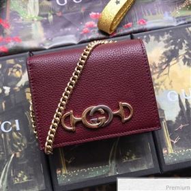 Gucci Zumi Grainy Leather Card Case on Chain 570660 Burgundy (JM-9041228)