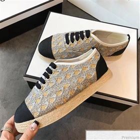 Chanel Woven Lace-Up Espadrilles Sneakers G34424 Light Grey/Gold 2018 (EM-9030935)