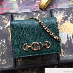 Gucci Zumi Grainy Leather Card Case on Chain 570660 Green (JM-9041227)