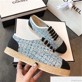 Chanel Tweed Lace-Up Espadrilles Sneakers G34424 Blue/Black 2018 (EM-9030936)