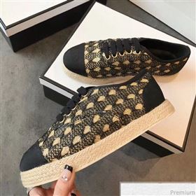 Chanel Woven Lace-Up Espadrilles Sneakers G34424 Black/Gold 2018 (EM-9030937)